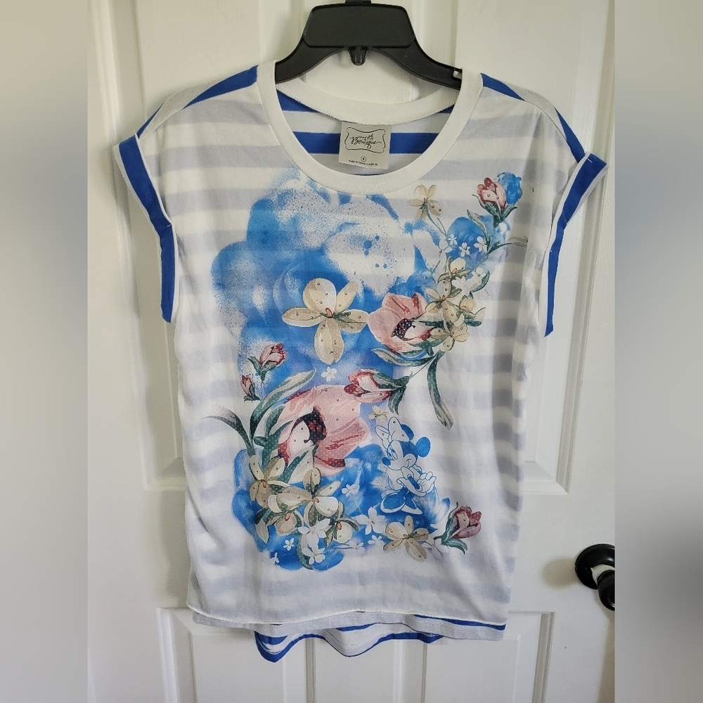 Disney Boutique Women’s Blue Minnie Mouse Floral Striped Size Medium